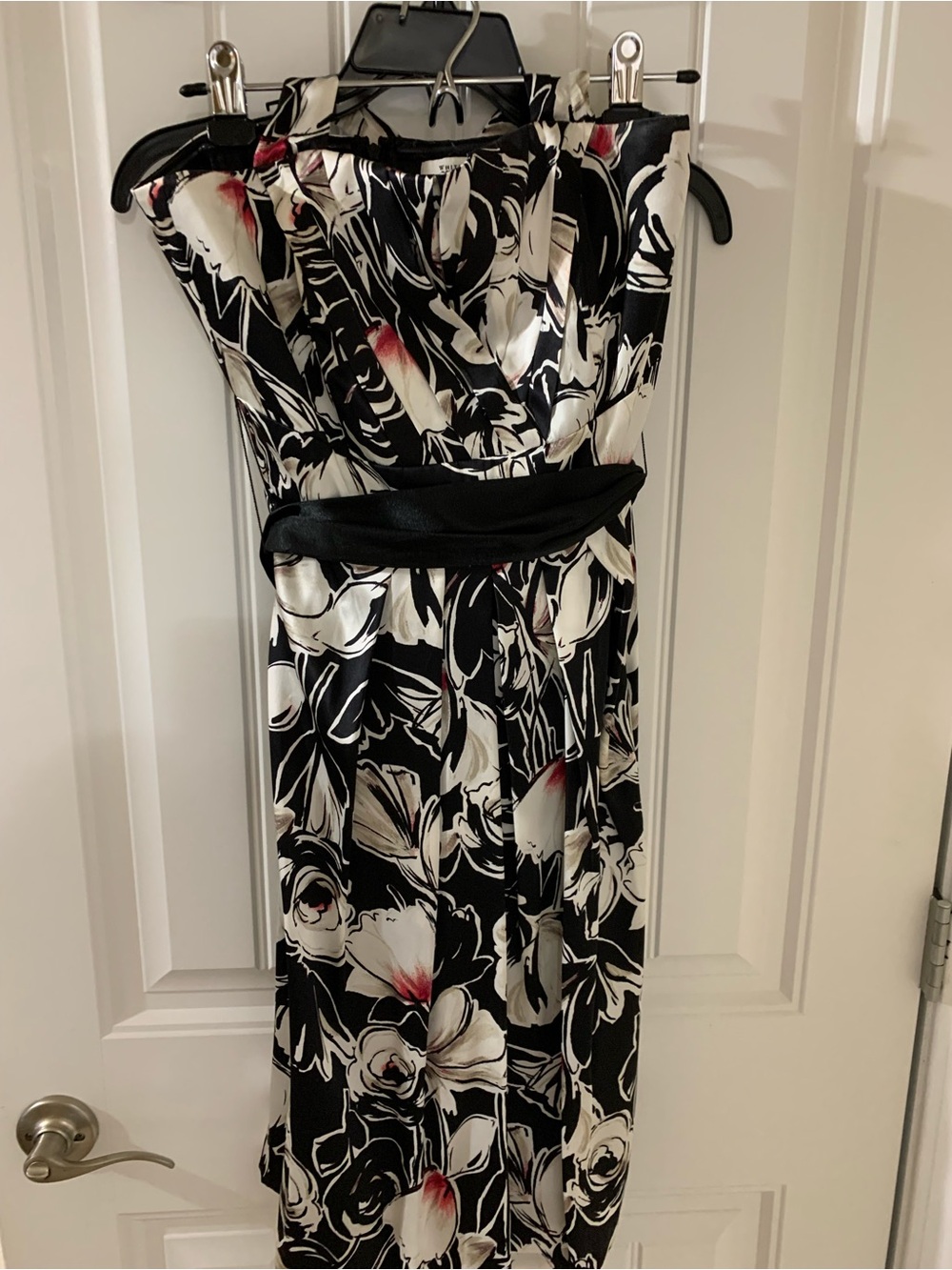 White House Black Market Black, White & Pink Strapless Floral Dress
